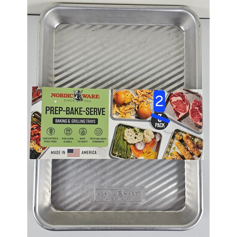 Nordic Ware Prep-Bake-Serve Quarter Sheet Baking Grilling Trays 2 Pack Aluminum